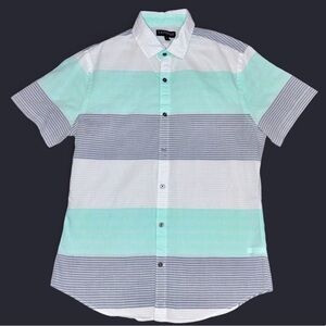 Express Mens Medium Stripe Button Down Short Sleeve Cotton Shirt